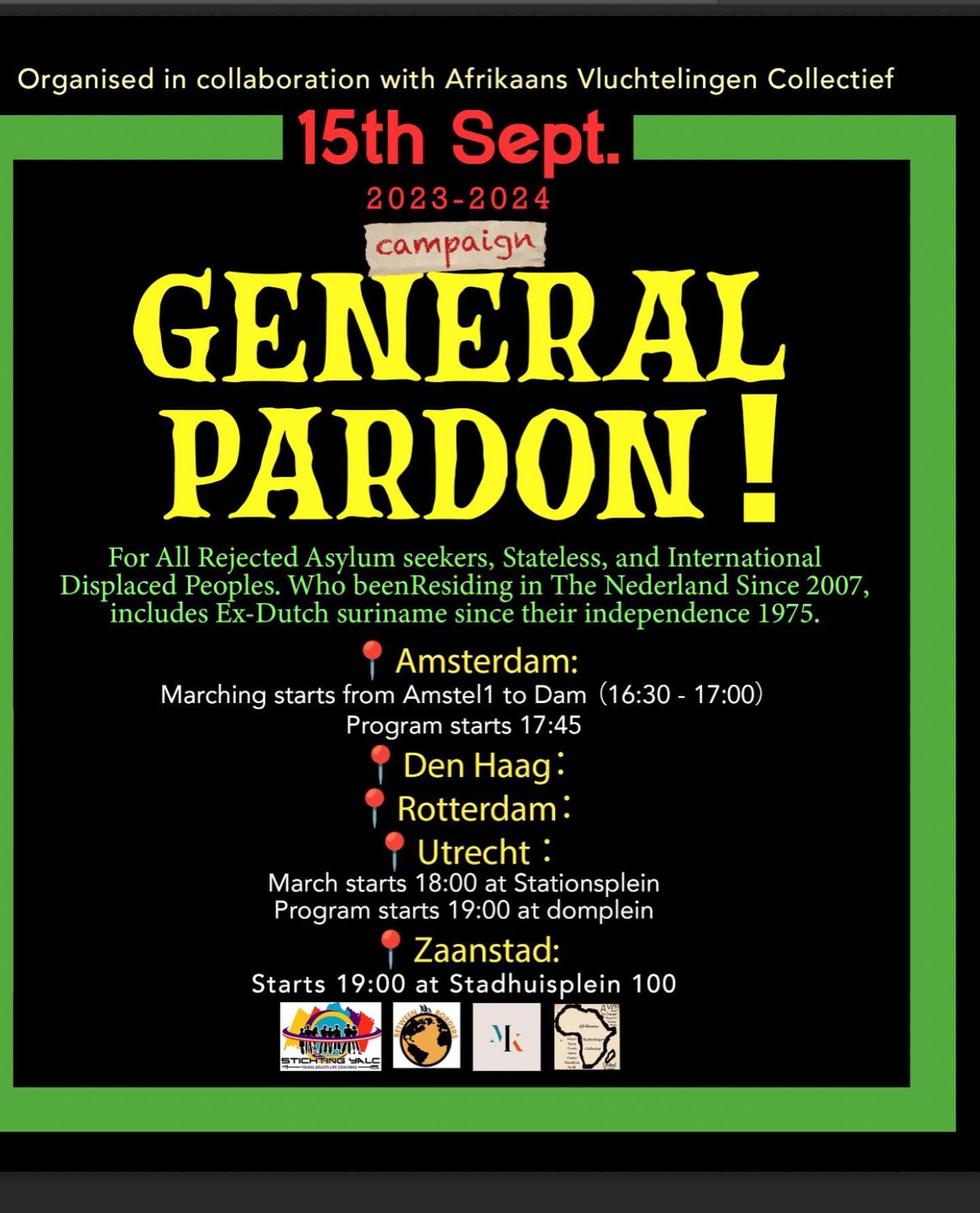 15 september, vijf steden actie voor generaal pardon voor afgewezen